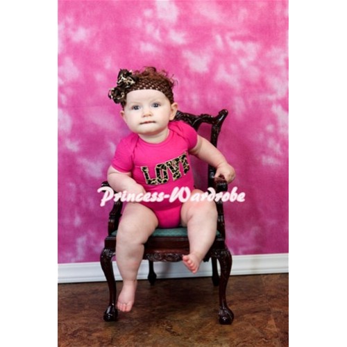 Hot Pink Baby Jumpsuit with Leopard Love Print TH34 