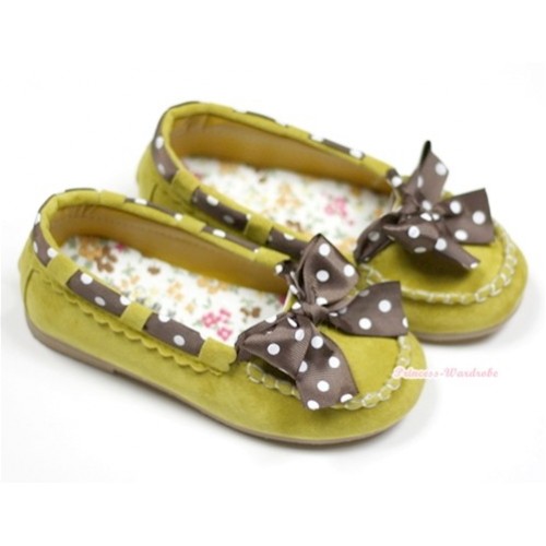 Yellow With Brown White Polka Dots Cute Bow Girl Shoes SE004 