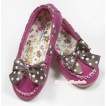Hot Pink With Brown White Polka Dots Cute Bow Girl Shoes SE003 