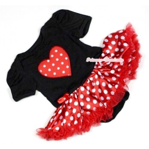 Black Baby Jumpsuit Minnie Dots Pettiskirt with Red White Polka Dots Heart Print JS469 