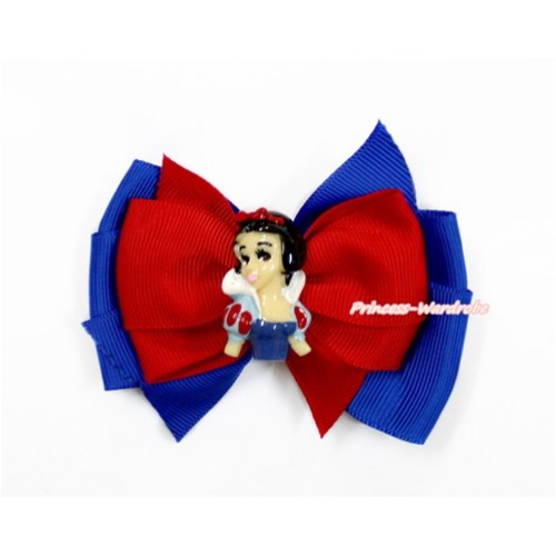 Snow White with Red Royal Blue Ribbon Bow Hair Clip H826 