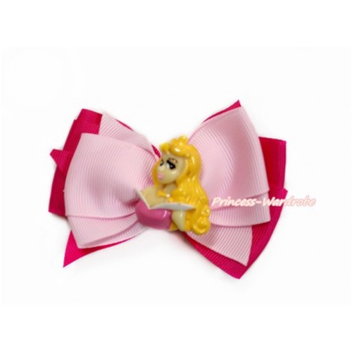 Sleeping Beauty with Light Hot Pink Ribbon Bow Hair Clip H827 
