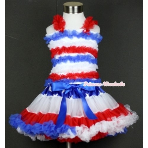 Patriotic American Star Waist Red White Royal Blue Pettiskirt with Red White Royal Blue Ruffles Tank Top MR225 