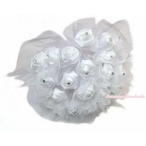 White Sparkle Crystal Bling Rhinestone Wedding Girl Satin Bridal Bouquet C228 