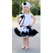 Black White Multi-colo​r Pettiskirt with White Tank Top & a Bunch of Black White Rosettes& Black Bow MW11 