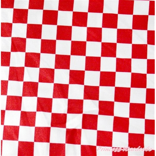 1 Yard Red White Checked Print Satin Fabrics HG054 