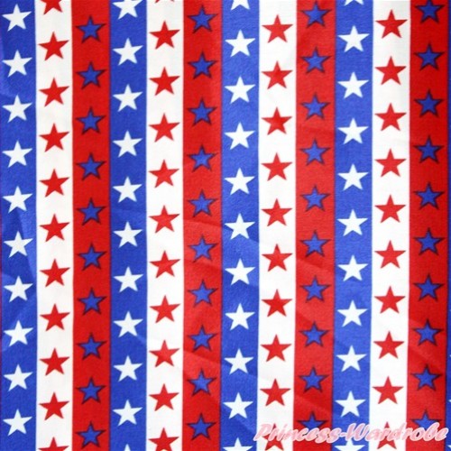 1 Yard Red White Royal Blue Striped Stars Print Satin Fabrics HG068 