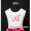 Rainbow Butterfly White Tank Top with Hot Pink Floral Ruffles Hot Pink Bows TB157 