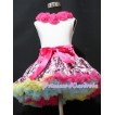 White Tank Tops with Hot Pink Rosettes & Hot Pink Floral Pettiskirt MG47 