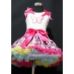 Hot Pink Floral Pettiskirt with Rainbow Butterfly & Hot Pink Floral Ruffles Hot Pink Bow White Tank Top MM150 
