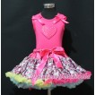Hot Pink Floral Pettiskirt with Hot Pink Heart & Hot Pink Floral Ruffles Hot Pink Bow Hot Pink Tank Top MM151 