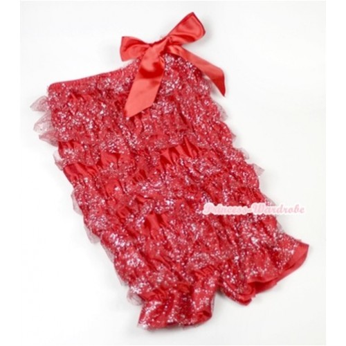 Sparkle Red Ruffles Petti Rompers with Red Bow LR156 