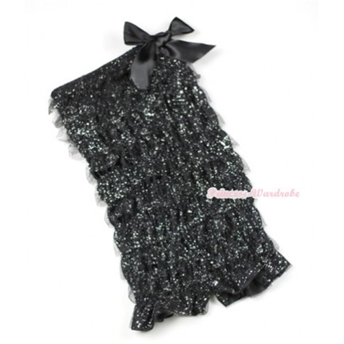 Sparkle Black Ruffles Petti Rompers with Black Bow LR157 