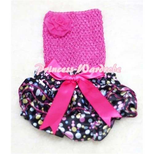 Hot Pink Crochet Tube Top, Hot Pink Giant Bow Rainbow Dots Bloomer CT83 