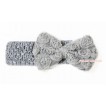 Grey Headband With Grey Romantic Rose Bow Hair Clip H807 