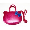 Royal Blue Bow with Sparkle Hot Pink Kitty Shaped Cute Handbag Petti Bag Purse With Strap CB154 