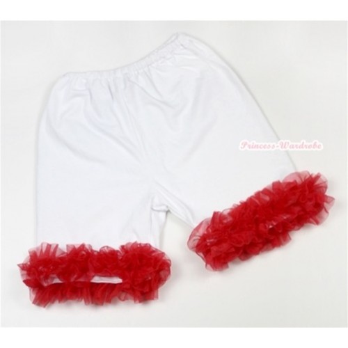 White Cotton Short Pantie With Red Ruffles B057 