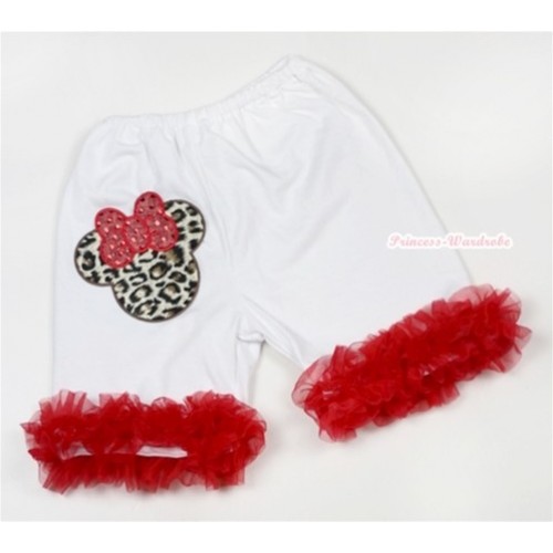 White Cotton Short Pantie With Red Ruffles With Leopard Minnie Print B058 
