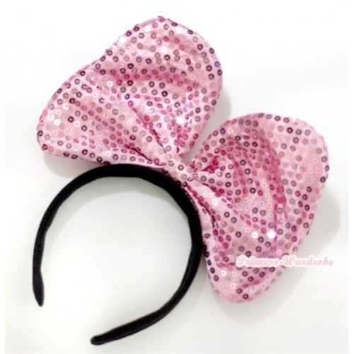 Light Pink Sparkle Sequin Minnie Headband H623 