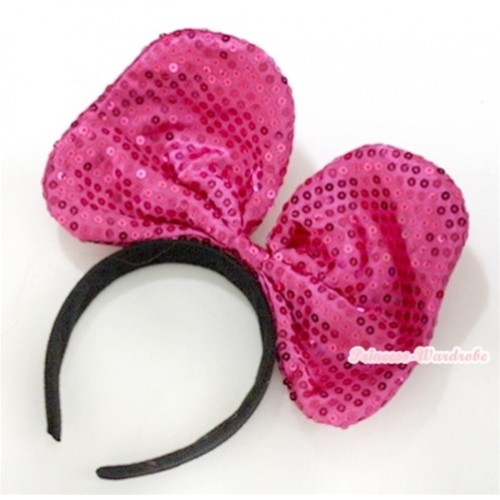 Hot Pink Sparkle Sequin Minnie Headband H624 