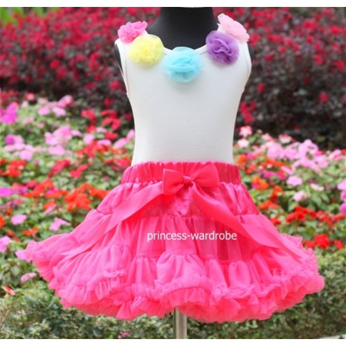 White Tank Tops with Rainbow Rosettes & Hot Pink Pettiskirt M137 
