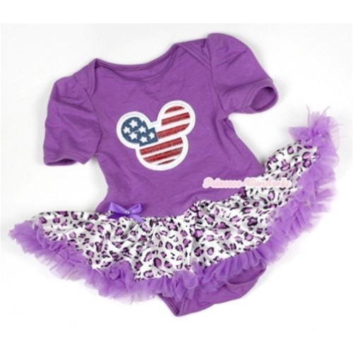 Dark Purple Baby Jumpsuit Dark Purple Leopard Pettiskirt with American Striped Stars Minnie Print JS565 