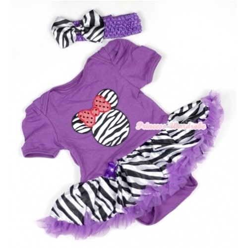 Dark Purple Baby Jumpsuit Dark Purple Zebra Pettiskirt With Zebra Minnie Print With Dark Purple Headband Zebra Satin Bow JS581 