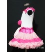 Hot Pink Multi-colored Pettiskirt With White Birthday Cake Tank Top with Hot Pink Rosettes &Hot Pink Ruffles&Bow MC18 