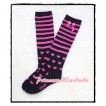 Hot Pink Stripes & Heart Black Cotton Stocking with Ruffles SK45 