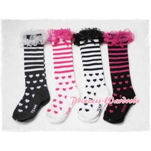 LOT 4 Stripes & Heart Cotton Stocking with Ruffles SK58 