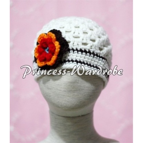 Sweety Style Big Sunshine Flower White Crochet Beanie Hat HA36 