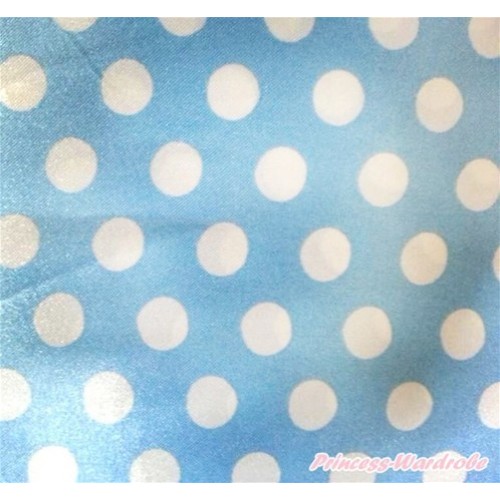 1 Yard Light Blue White Dots Print Satin Fabrics HG092 