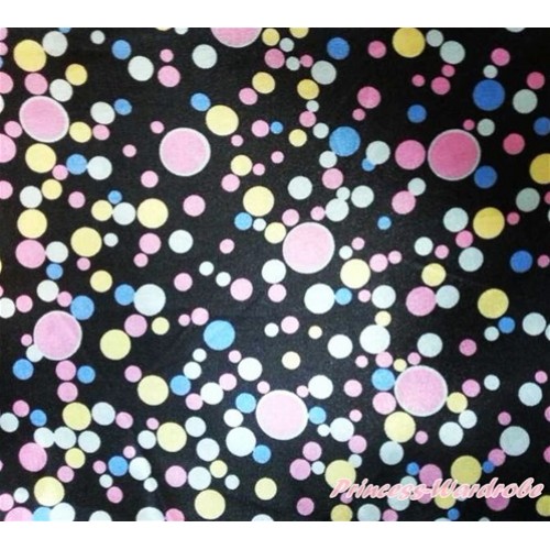 1 Yard Black Rainbow Dots Print Satin Fabrics HG093 