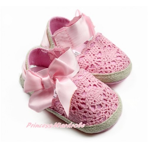 Light Pink Bow With Light Pink Crochet Lace Summer Sandals Shoes S634 
