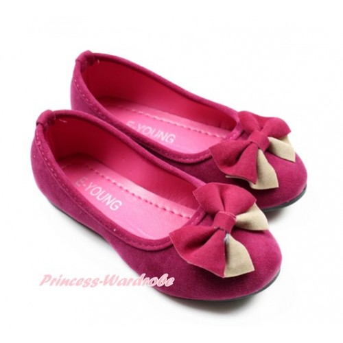 Hot Pink With Hot Pink Khaki Bow Slip On Girl Shoes A-2HotPink 