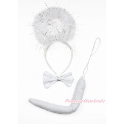 White Angel 3 Piece Set in Headband,Tie,Tail PC070 