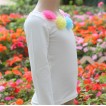 White Long Sleeves Tops with Rainbow Rosettes T22 
