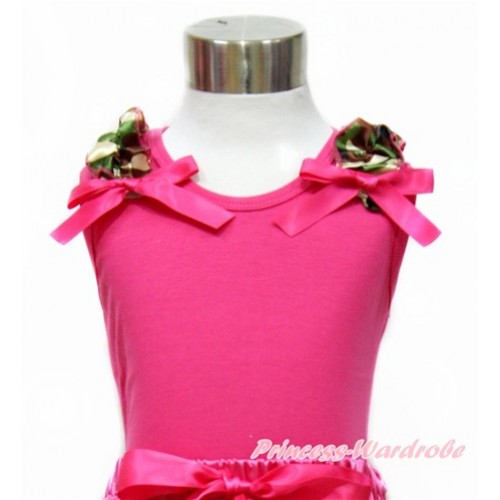 Hot PInk Tank Top with Camouflage Ruffles Hot Pink Bow TM260 