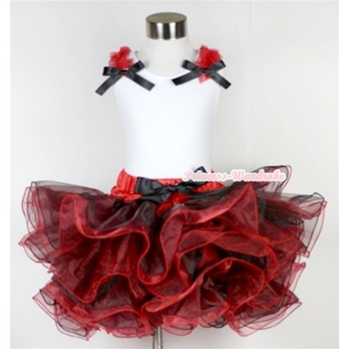 White Tank Top With Red Ruffles & Black Bows With Black Bow Red Black 8 Layers Pettiskirt MN104 