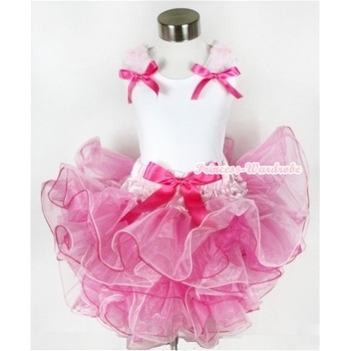White Tank Top With Light Pink Ruffles & Hot Pink Bows With Hot Pink Bow Hot Light Pink 8 Layers Pettiskirt MN105 
