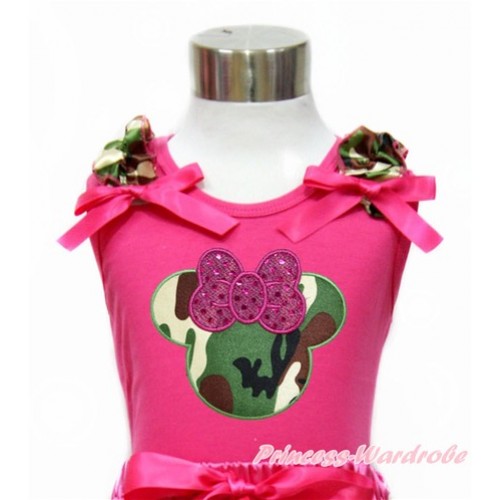 Hot Pink Tank Top with Camouflage Ruffles & Hot Pink Bow With Sparkle Hot Pink Camouflage Minnie Print TM266 