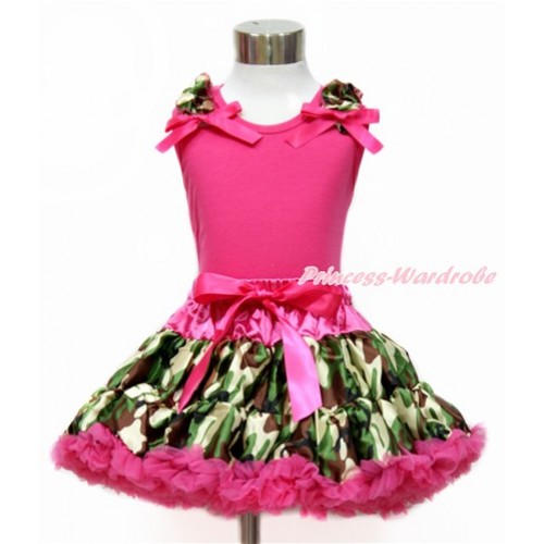 Hot Pink Tank Top With Camouflage Ruffles & Hot Pink Bows With Hot Pink Camouflage Pettiskirt MG1167 