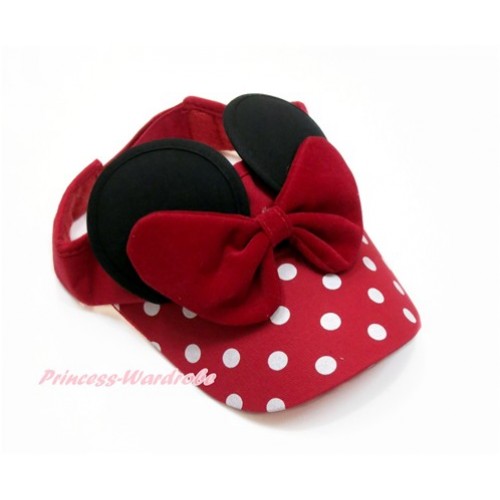 Red Bow Minnie Ear with Red White Dots Adjustable Summer Hat H838 