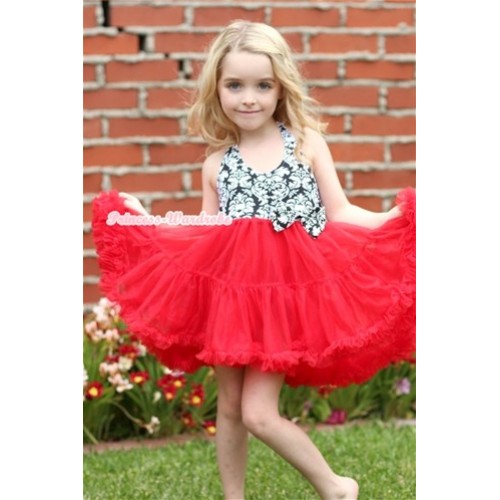 Red Damask with ONE-PIECE Petti Dress with Damask Satin Bow LP17 