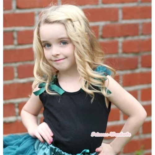Black Tank Top with Teal Green Ruffles and Teal Green Bows TB264 