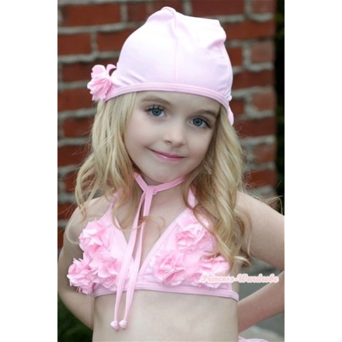Light Pink Sweet Rosettes Bikini Swimwear with Swim Cap SW49 