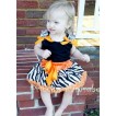 Black Baby Pettitop & Zebra Ruffles & Orange Bow with Orange Zebra Baby Pettiskirt NG207 