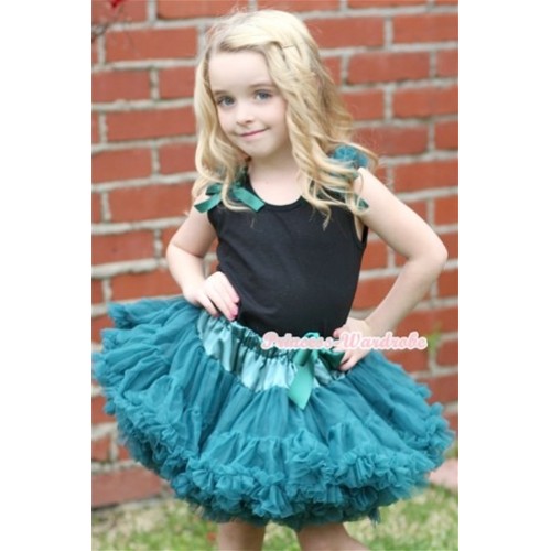 Black Tank Tops with Teal Green Ruffles and Teal Green Bow & Teal Green Pettiskirt MW107 