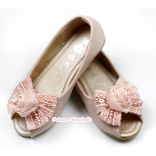 Light Pink Rose Pearl Bow Open Toe Shoes 138-15Pink 