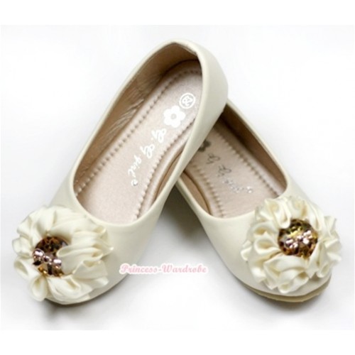 Ivory Cream White Sunflower Rose Open Toe Shoes 238-155Beige 